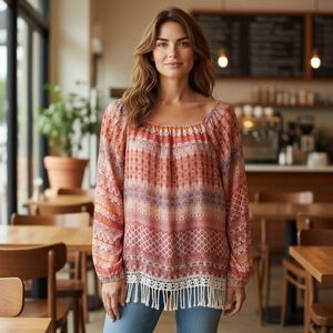 Ing+ Multicolor Boho Blouse with Fringe